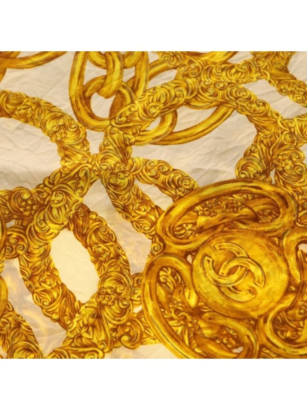 Chanel Coco Mark Chain Motif Scarf Gold Silk - Picture 2 of 6